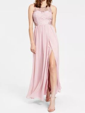 City Studios Blush Pink Lace Bodice Maxi Dress with Side Slit